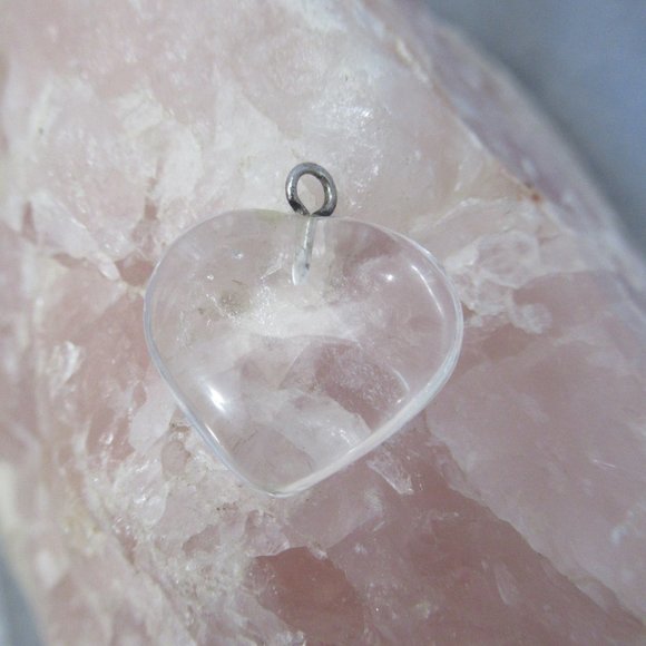 Clear Quartz Heart Charm, Natural Stone and Sterling Silver - Picture 3 of 5